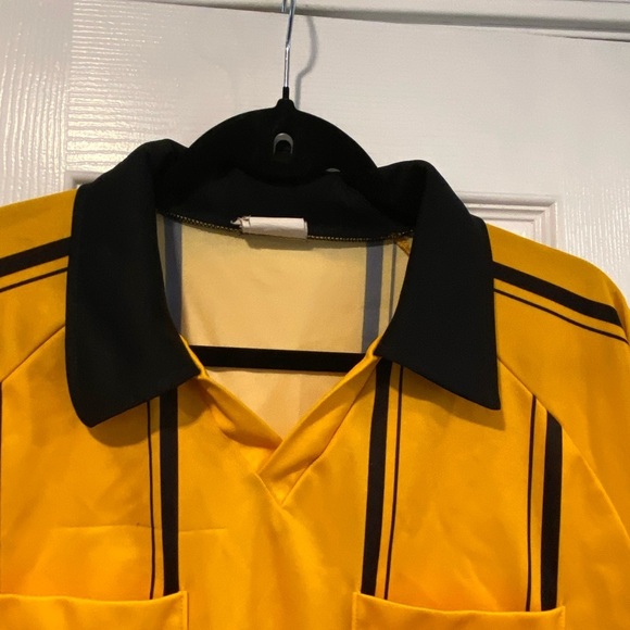Official Sports Size M USSF Yellow Long Sleeve Striped Soccer Referee Jersey - Picture 5 of 15